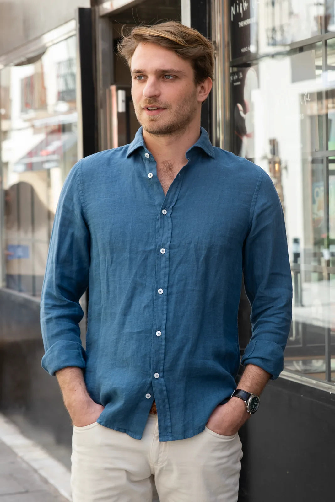 CAMISA DE LINO AZUL