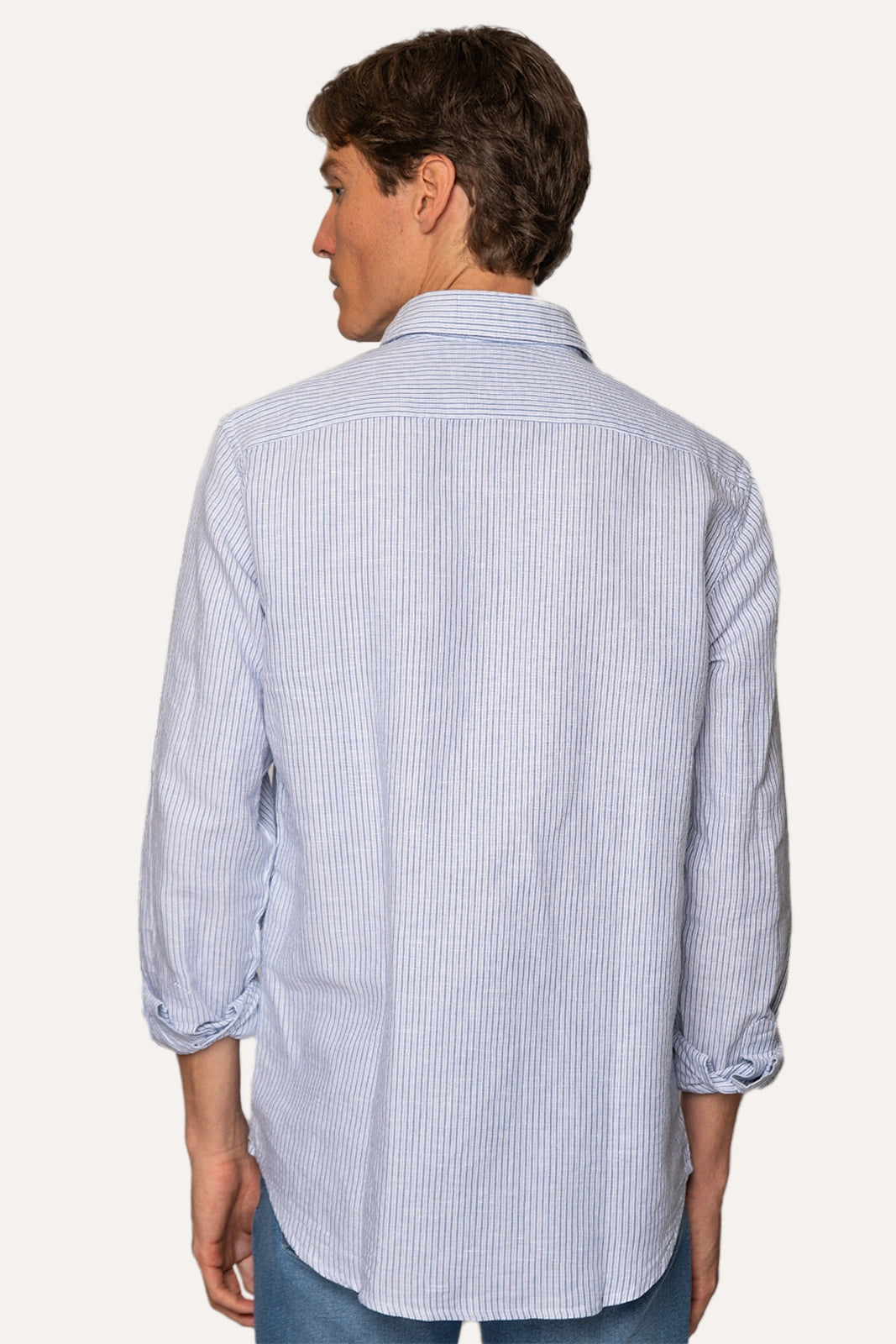 CAMISA DE LINO CON RAYAS AZULES