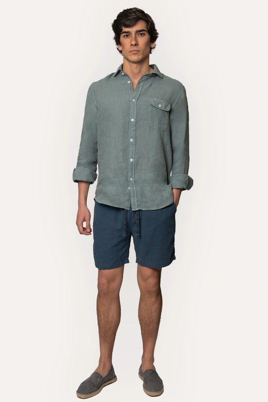 BERMUDAS DE LINO AZUL