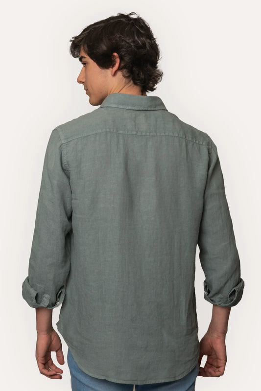 CAMISA CON BOLSILLO DE LINO VERDE