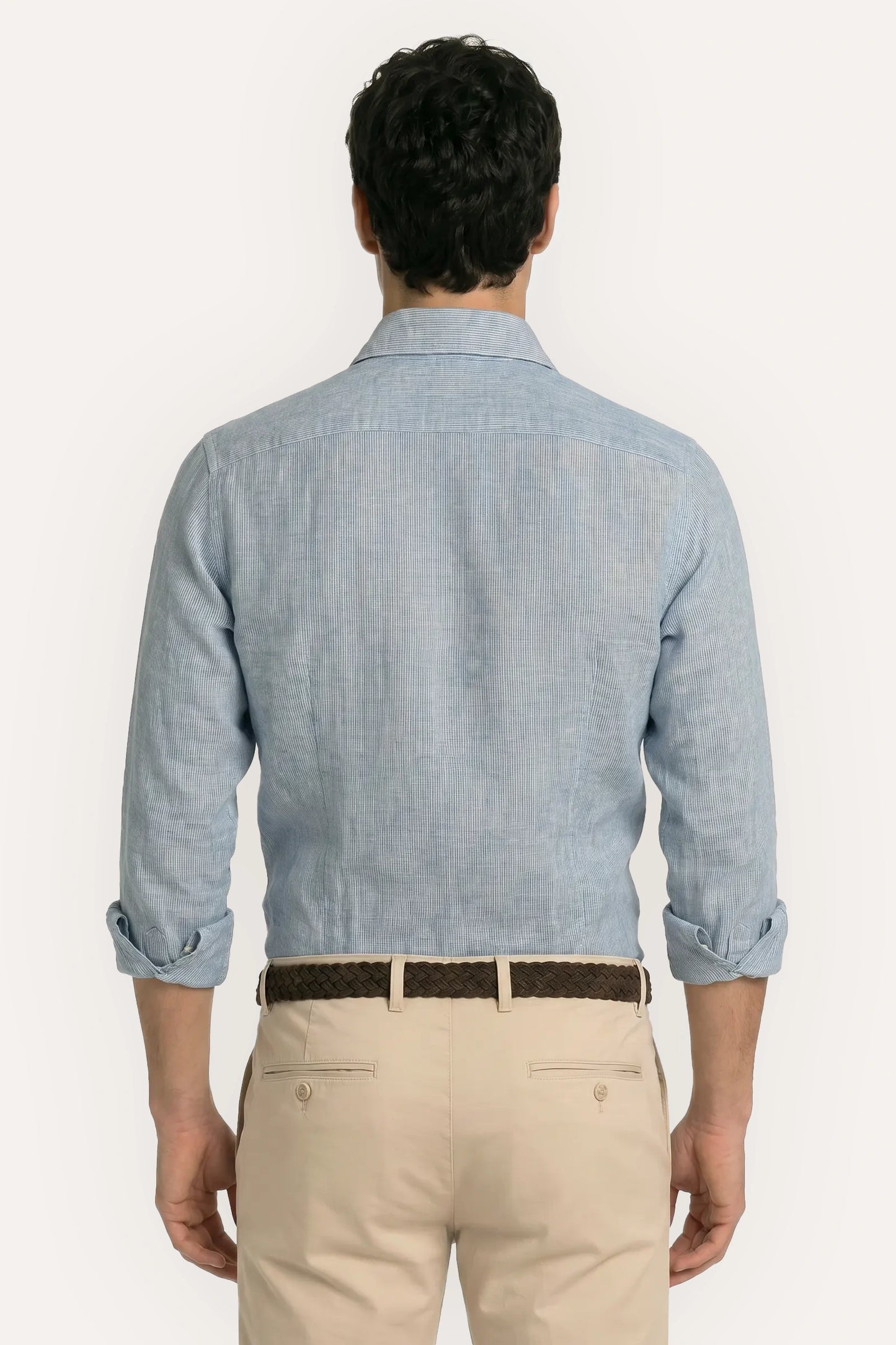 CAMISA AZUL LINO CON RAYA BLANCA