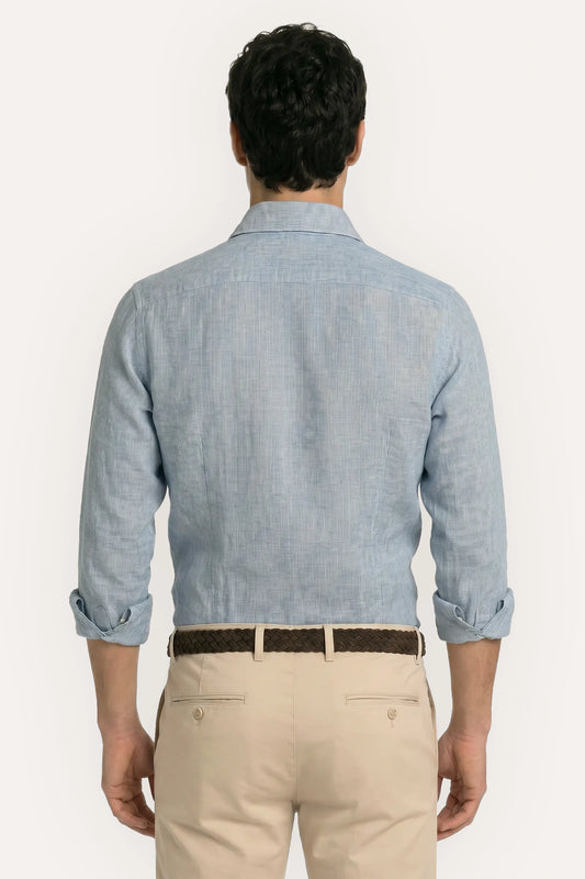 CAMISA AZUL LINO CON RAYA BLANCA