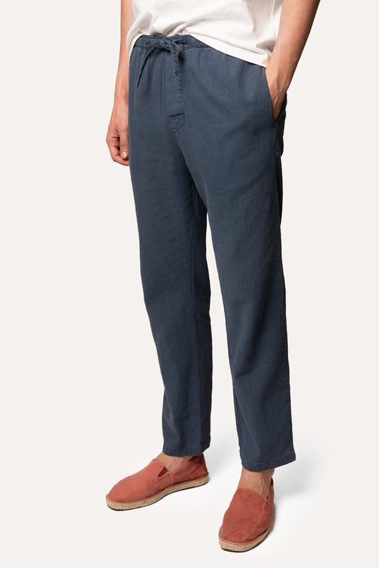 PANTALONES DE LINO AZUL