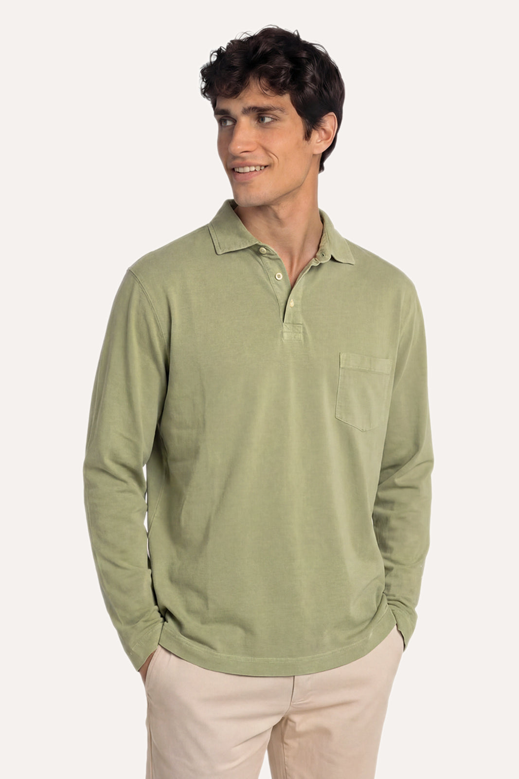 POLO MANGA LARGA JERSEY VERDE OLIVA