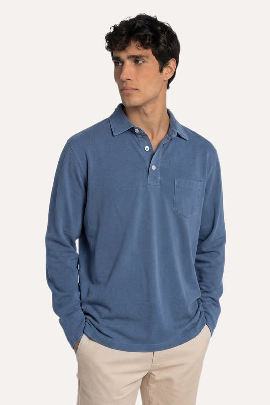 POLO MANGA LARGA JERSEY AZUL