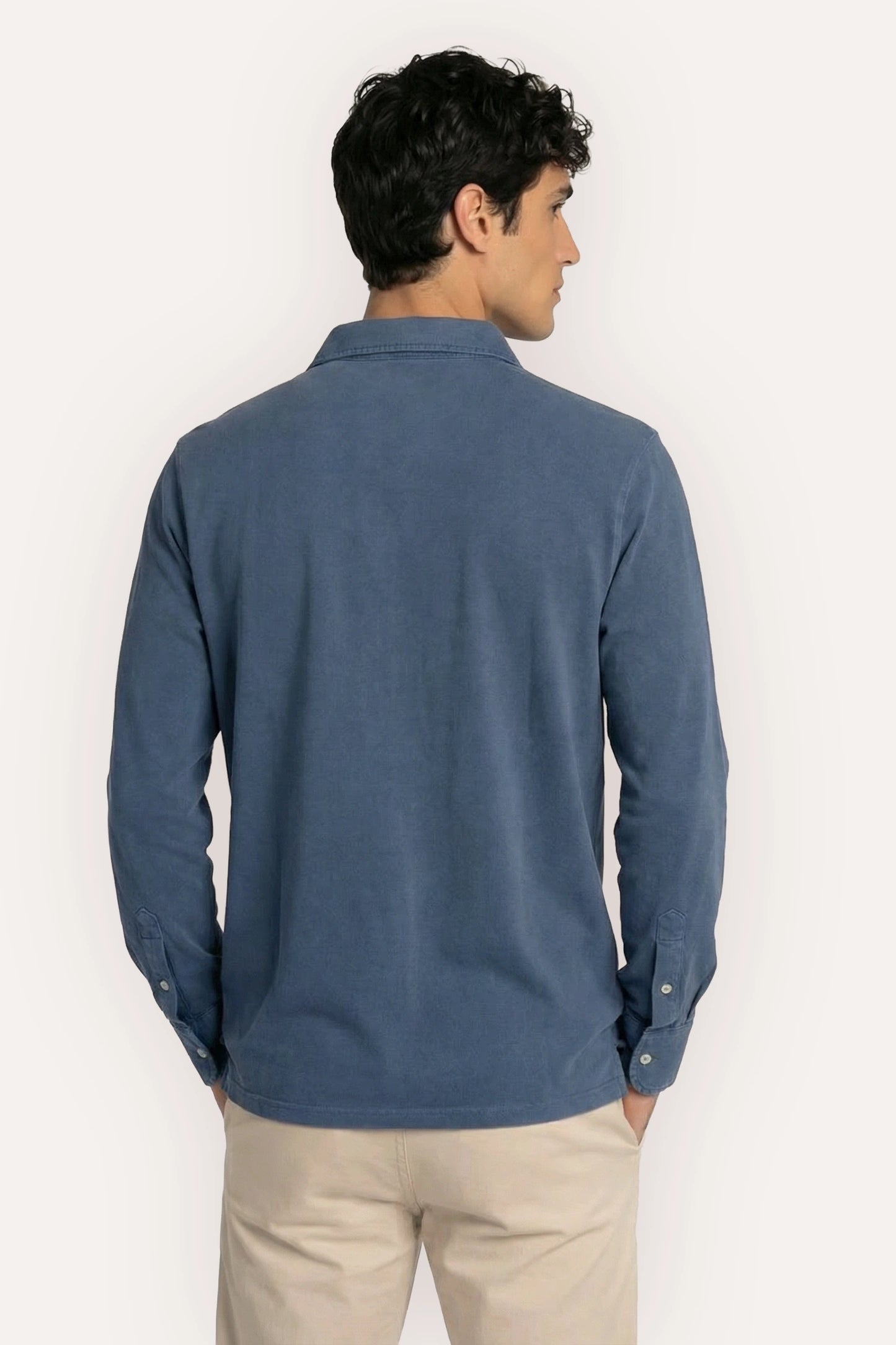 POLO MANGA LARGA PIQUÉ AZUL