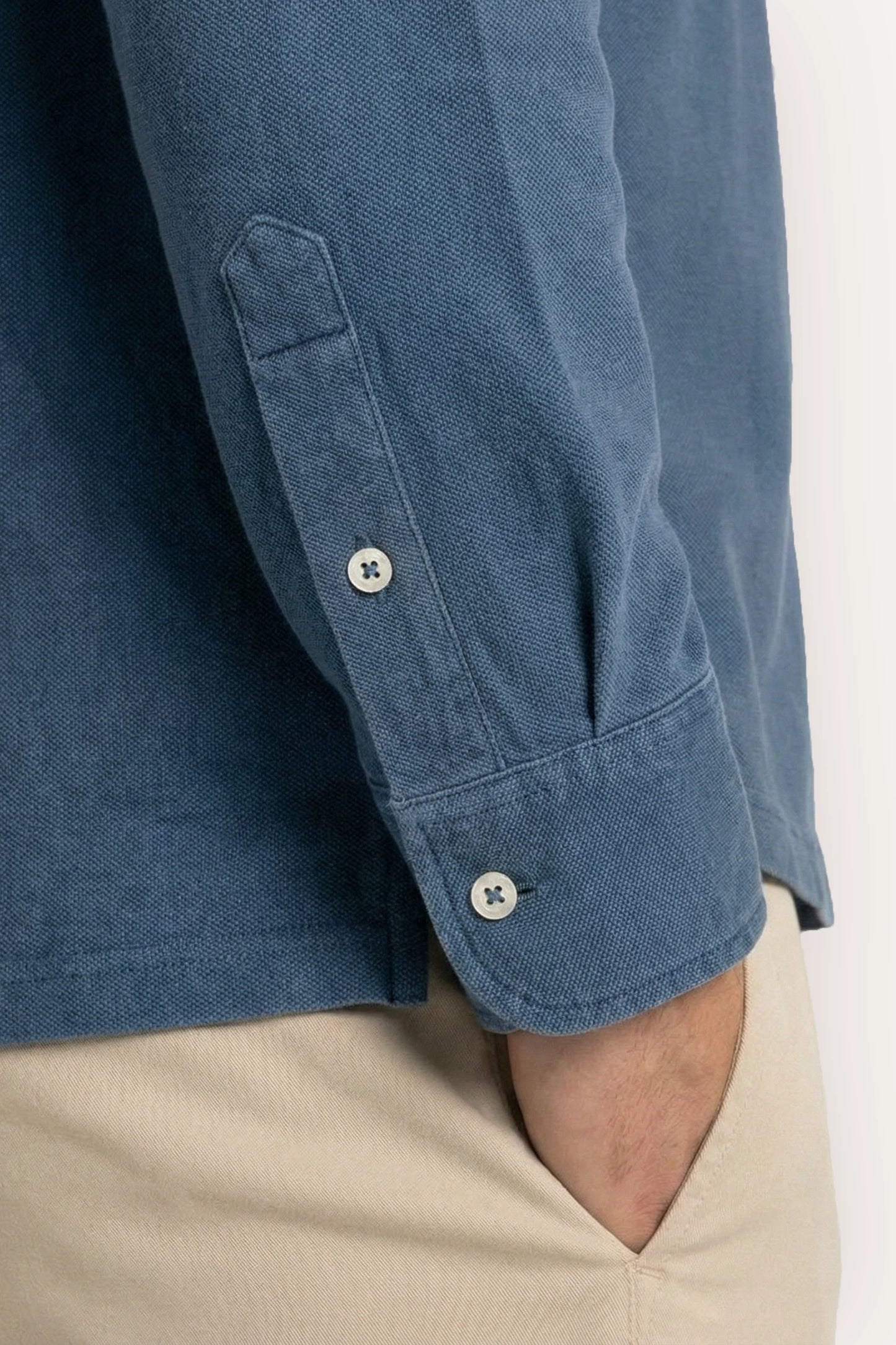 POLO MANGA LARGA PIQUÉ AZUL