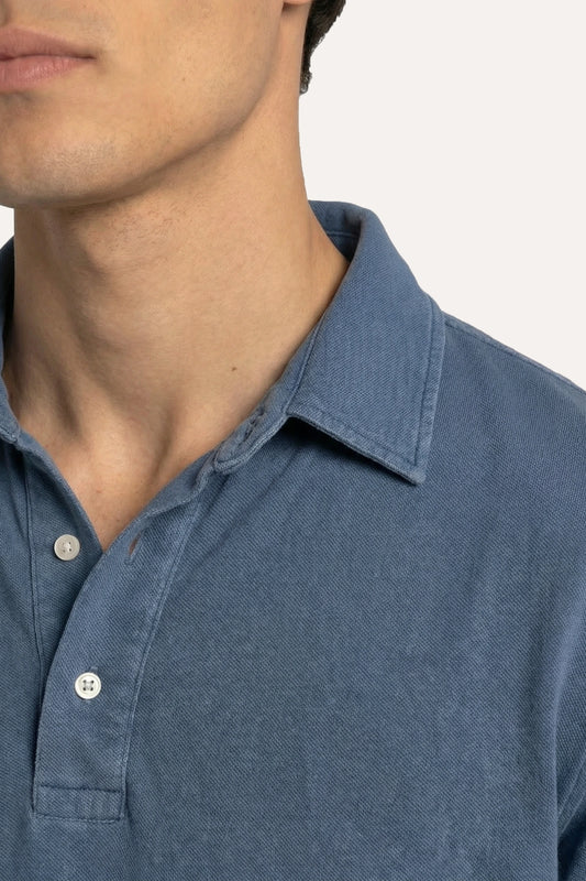POLO MANGA LARGA PIQUÉ AZUL