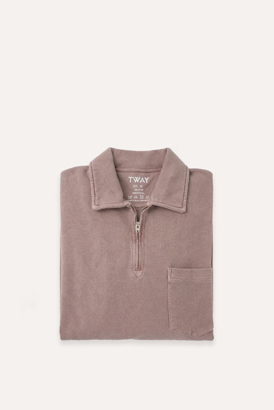 SUDADERA CUELLO POLO ROSA LAVADO