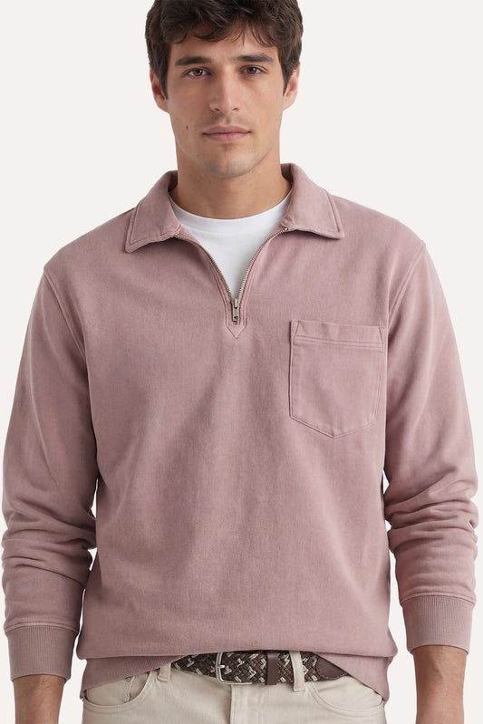 SUDADERA CUELLO POLO ROSA LAVADO