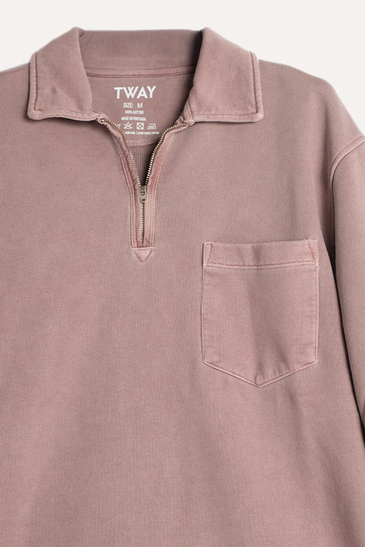 SUDADERA CUELLO POLO ROSA LAVADO