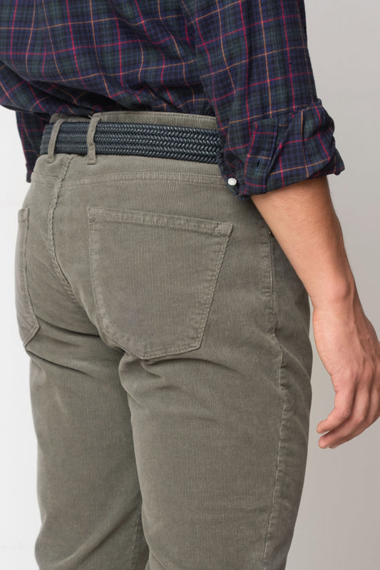 PANTALÓN 5 BOLSILLOS DE PANA GRIS VERDOSO