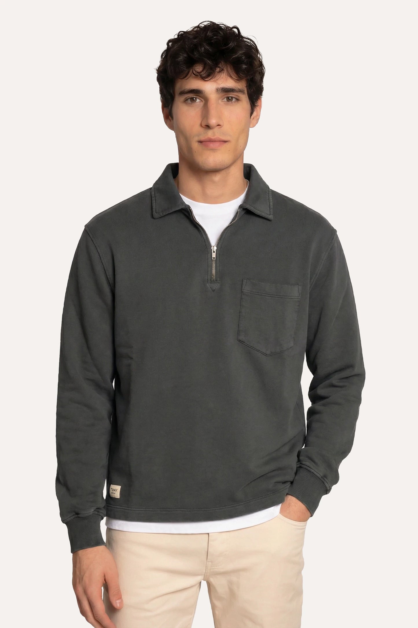 SUDADERA CUELLO POLO GRIS ANTRACITA