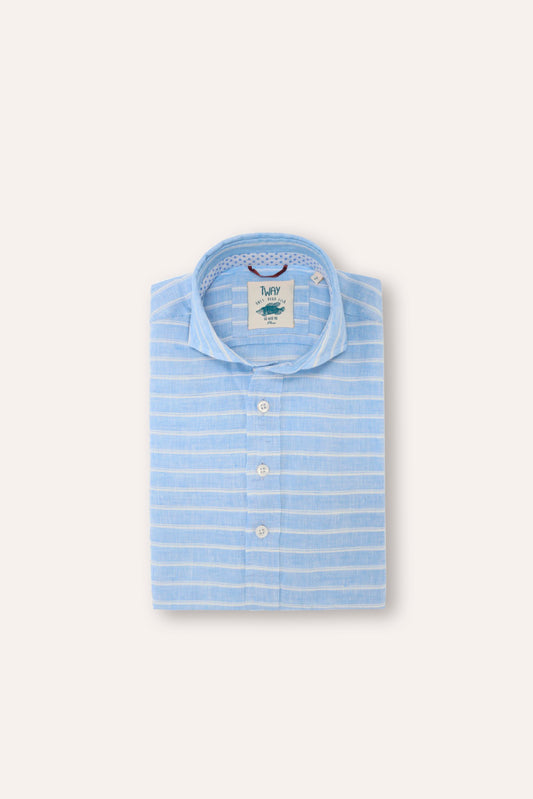 Polera Lino Azul Rayas Tway