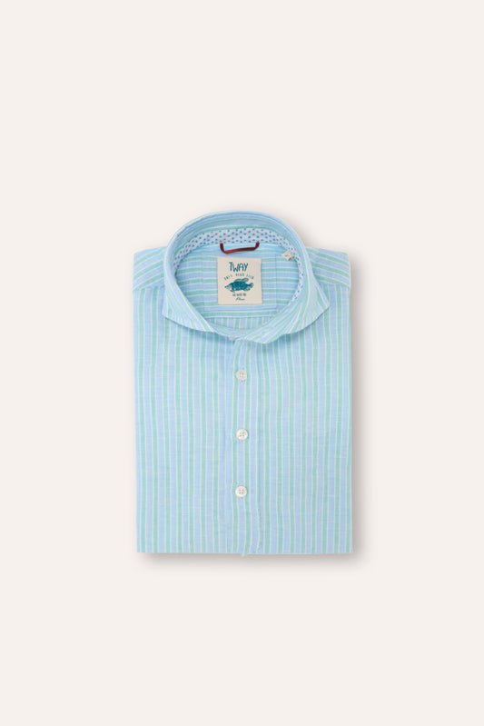 Polera Lino Azul Rayas Tway