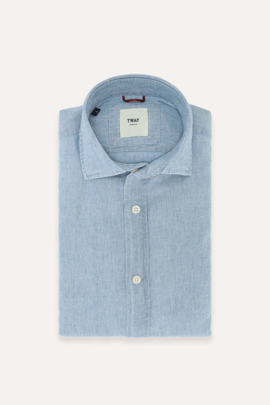 CAMISA AZUL LINO CON RAYA BLANCA