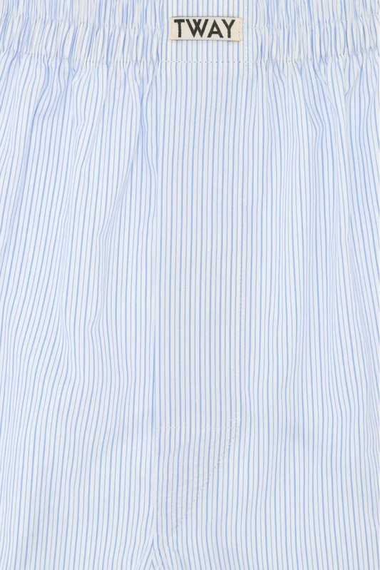 CALZONCILLOS BLANCOS CON RAYA FINA AZUL BÓXER