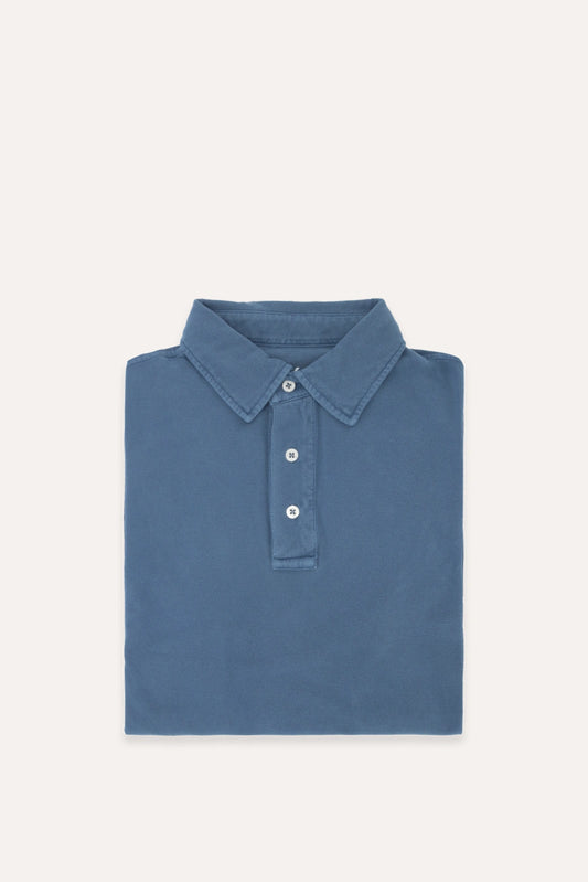 POLO MANGA LARGA PIQUÉ AZUL