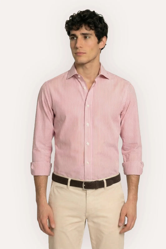 CAMISA ROSA CON RAYAS FINAS
